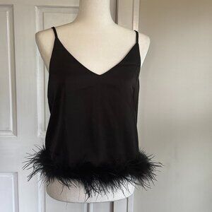 black feather trim cami top | size small